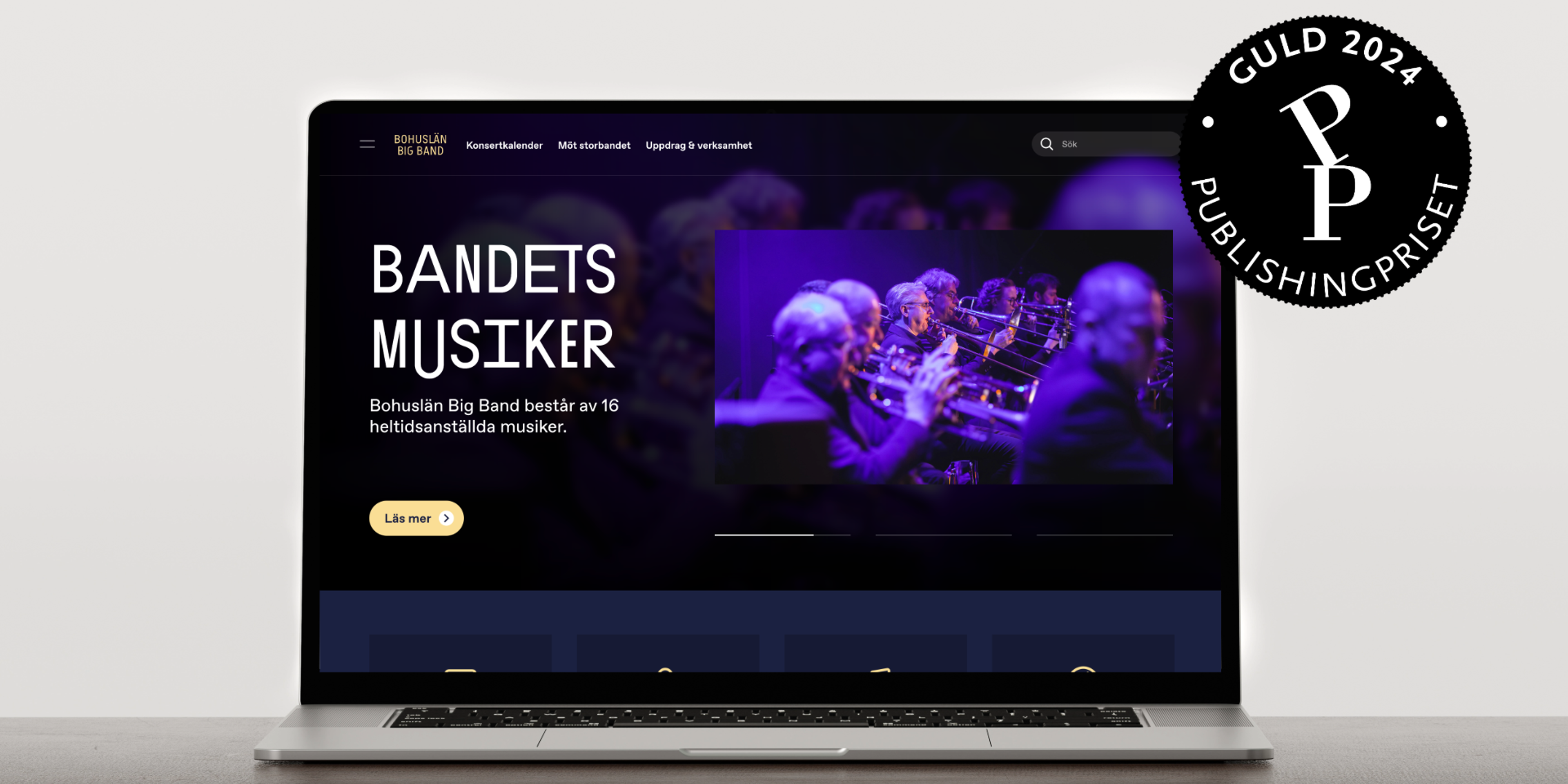 En dator som visar Bohuslän Big Bands hemsida.